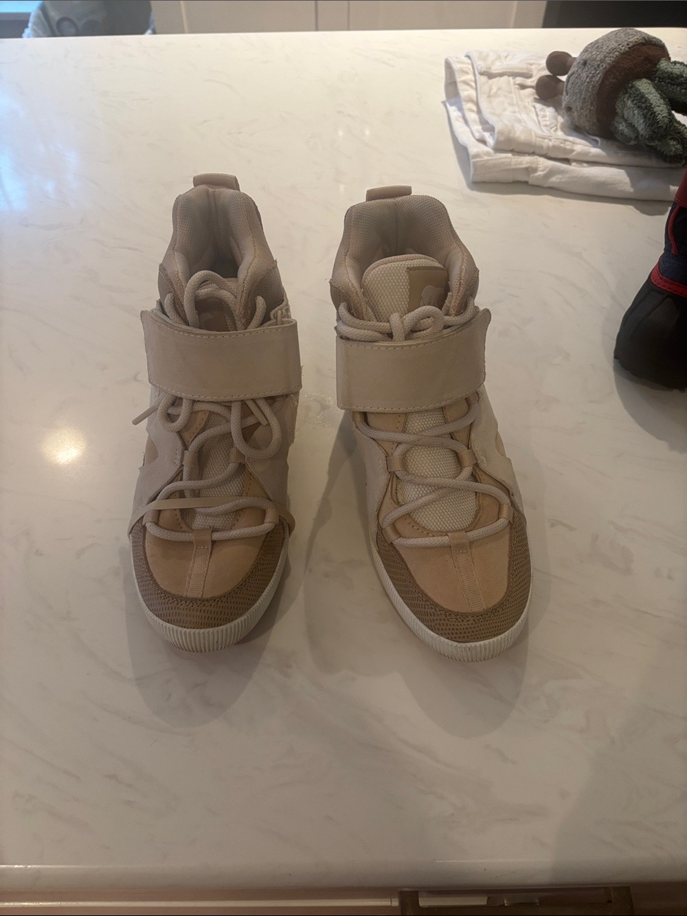 Sorel Beige High-Top Bootie Sneakers with Strap